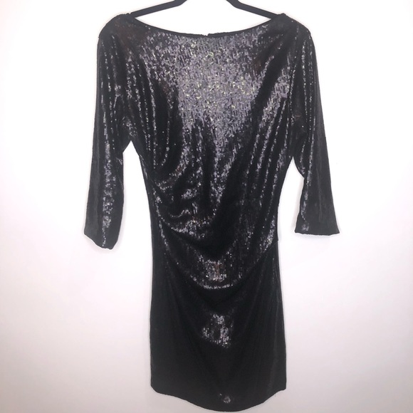 Parker Black Sequin Mini Ruched Dress Large - Picture 2 of 8